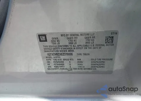 2014 GMC Sierra 1500 Slt z USA, uszkodzony, nr VIN 1GTV2VECXEZ378006